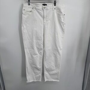 Eileen Fisher Jeans Womens Large White Organic Cotton Raw Hem Straight Leg
